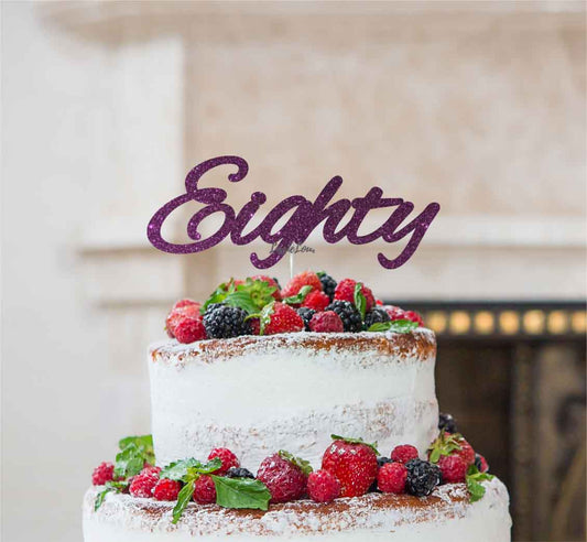 Eighty Birthday Cake Topper 80th Glitter Card Dark Purple