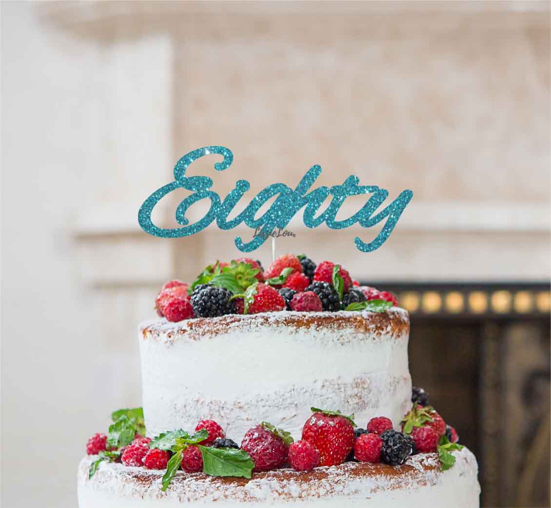 Eighty Birthday Cake Topper 80th Glitter Card Light Blue
