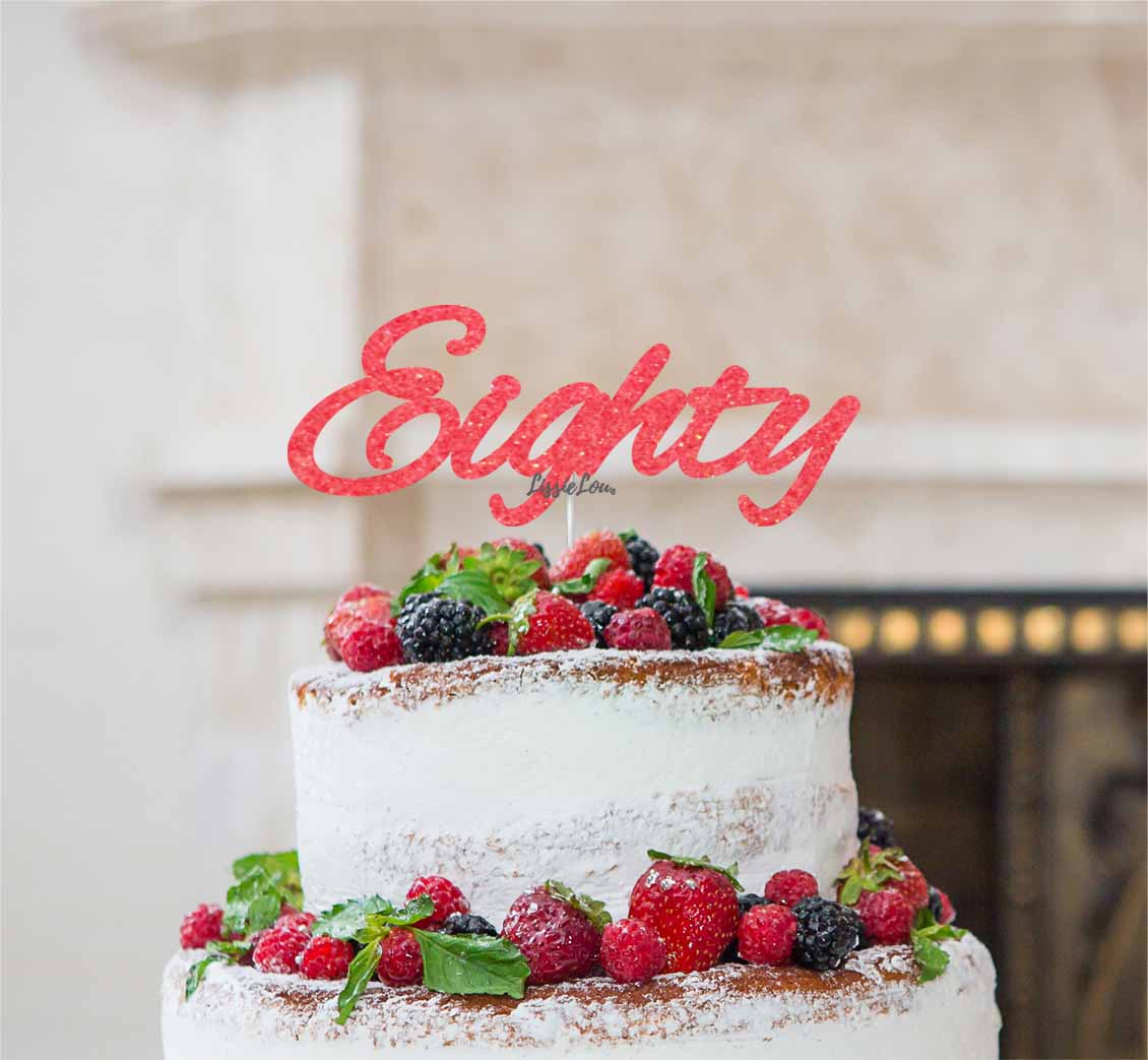 Eighty Birthday Cake Topper 80th Glitter Card Light Pink