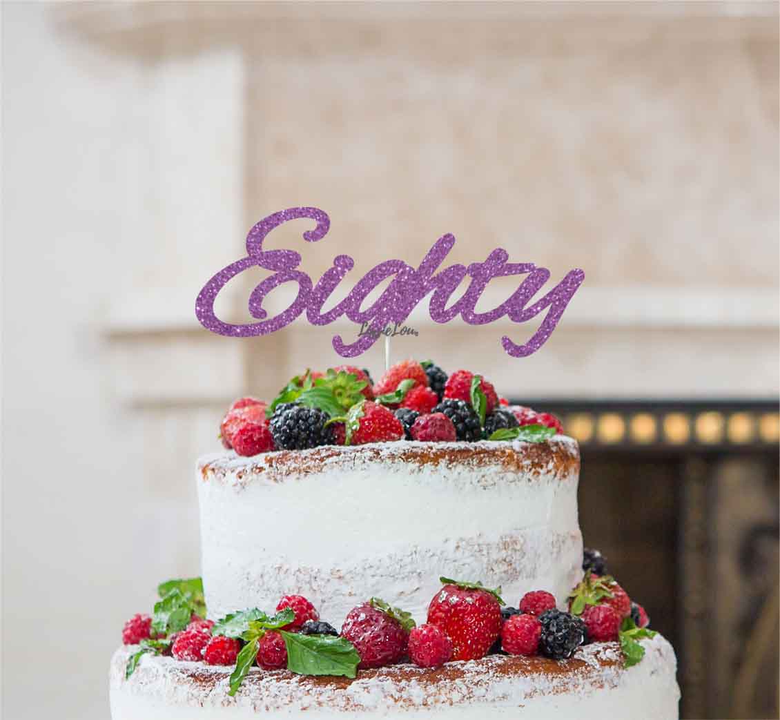Eighty Birthday Cake Topper 80th Glitter Card Light Purple