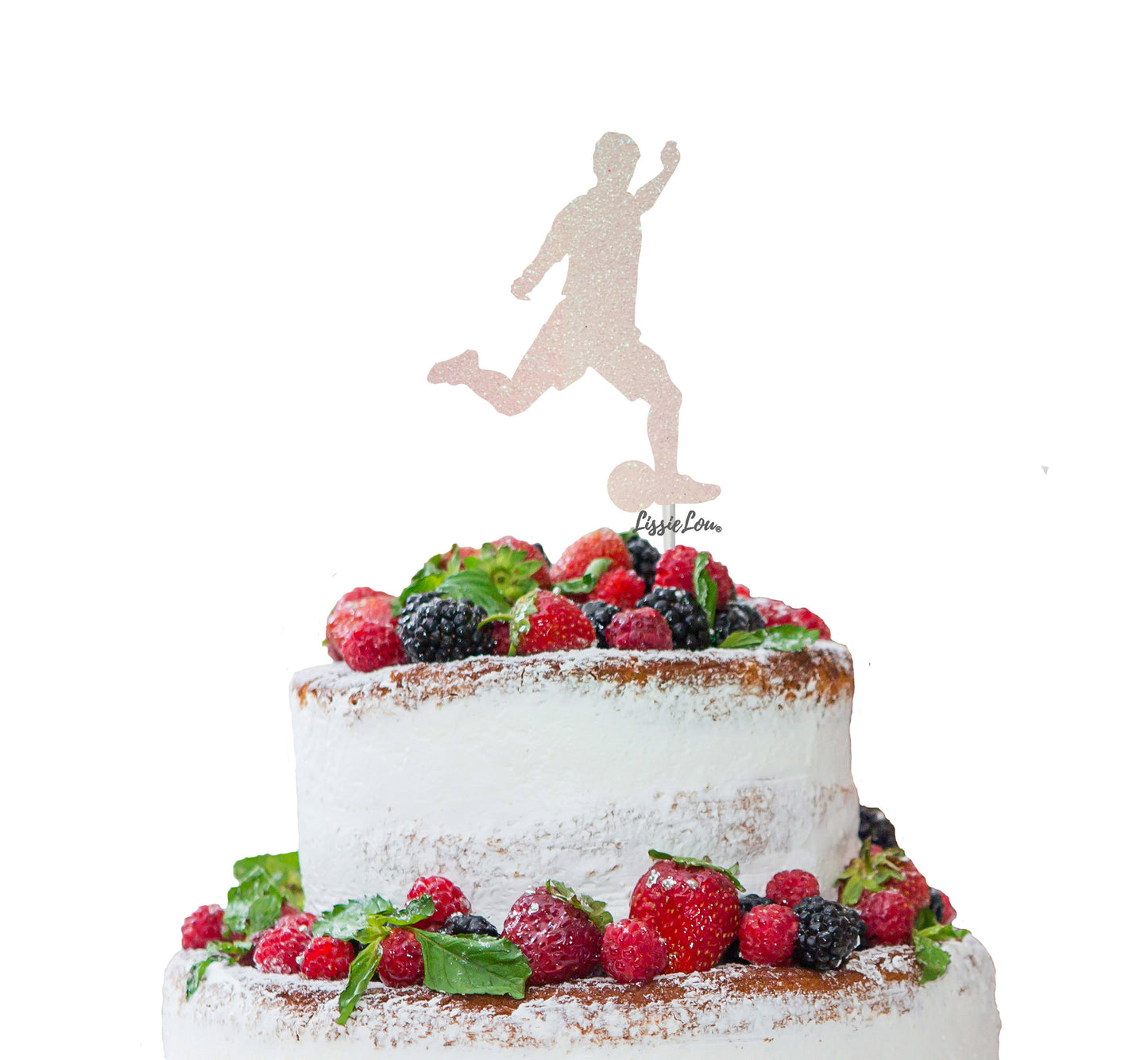 Footballer Kicking Cake Topper Glitter Card White