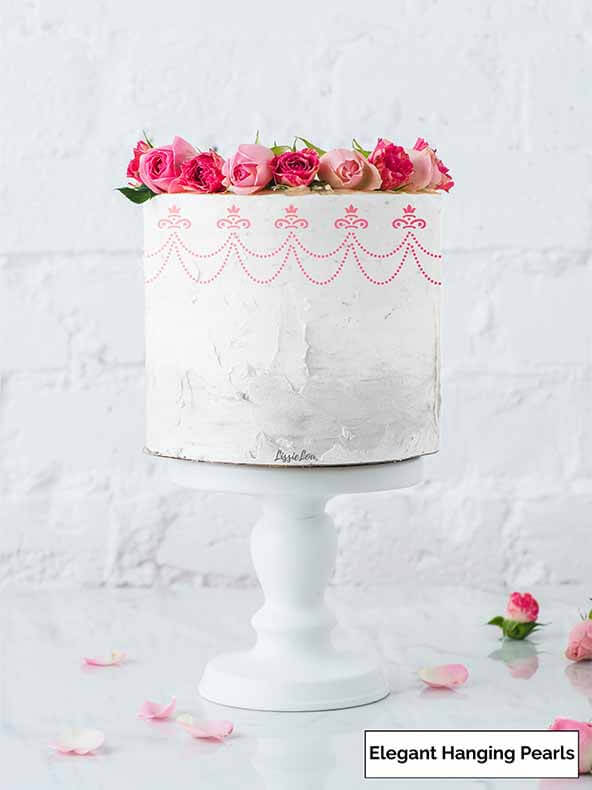 Elegant Hanging Pearls Cake Stencil - Full Size Design