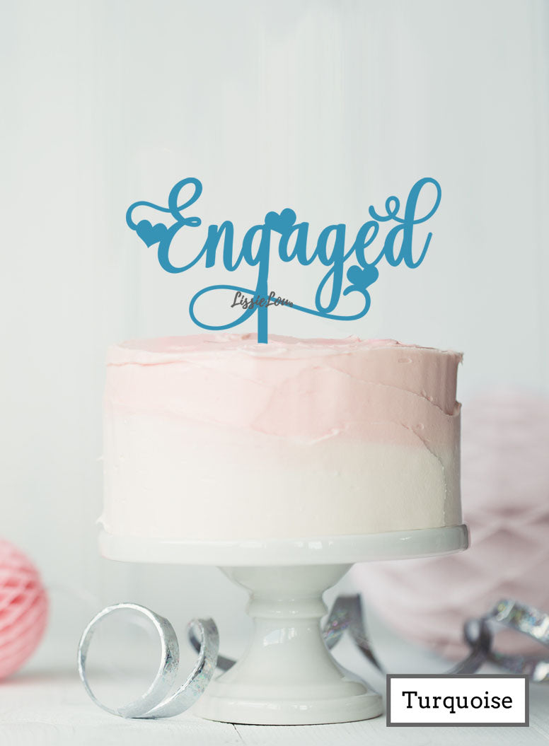 Pretty Engaged Cake Topper with Hearts Premium 3mm Acrylic Turquoise