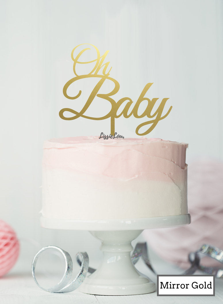 Oh BABY Baby Shower Cake Topper Premium 3mm Acrylic Mirror Gold