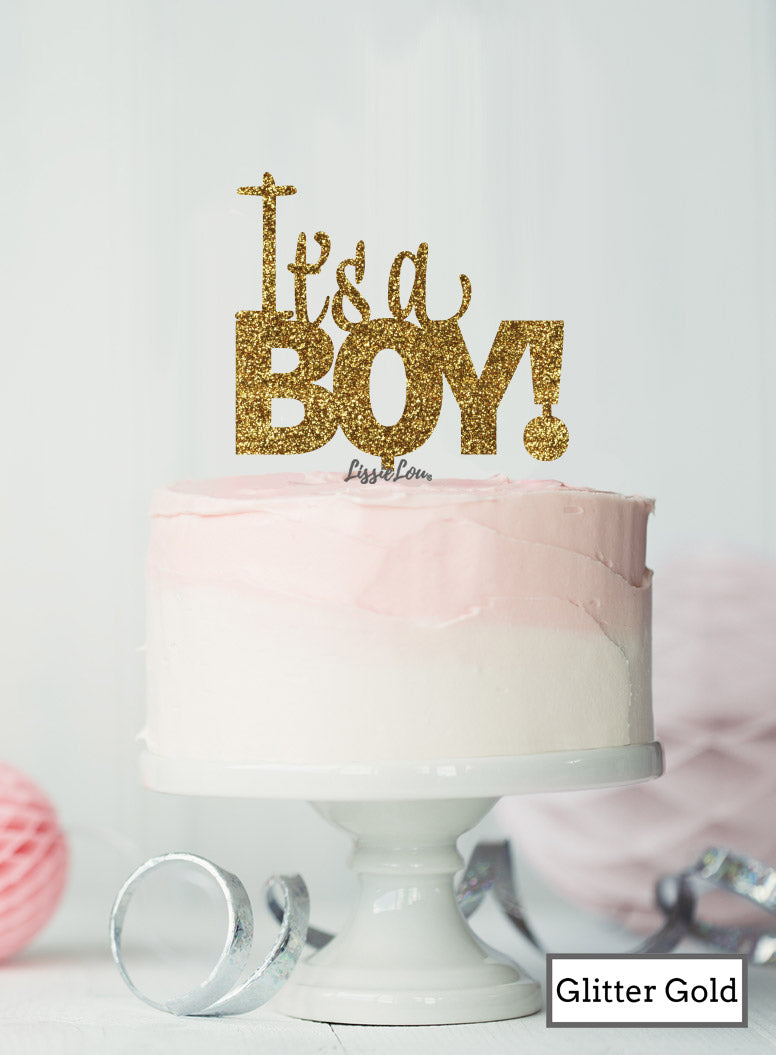 It's a Boy Baby Shower Cake Topper Premium 3mm Acrylic Glitter Gold