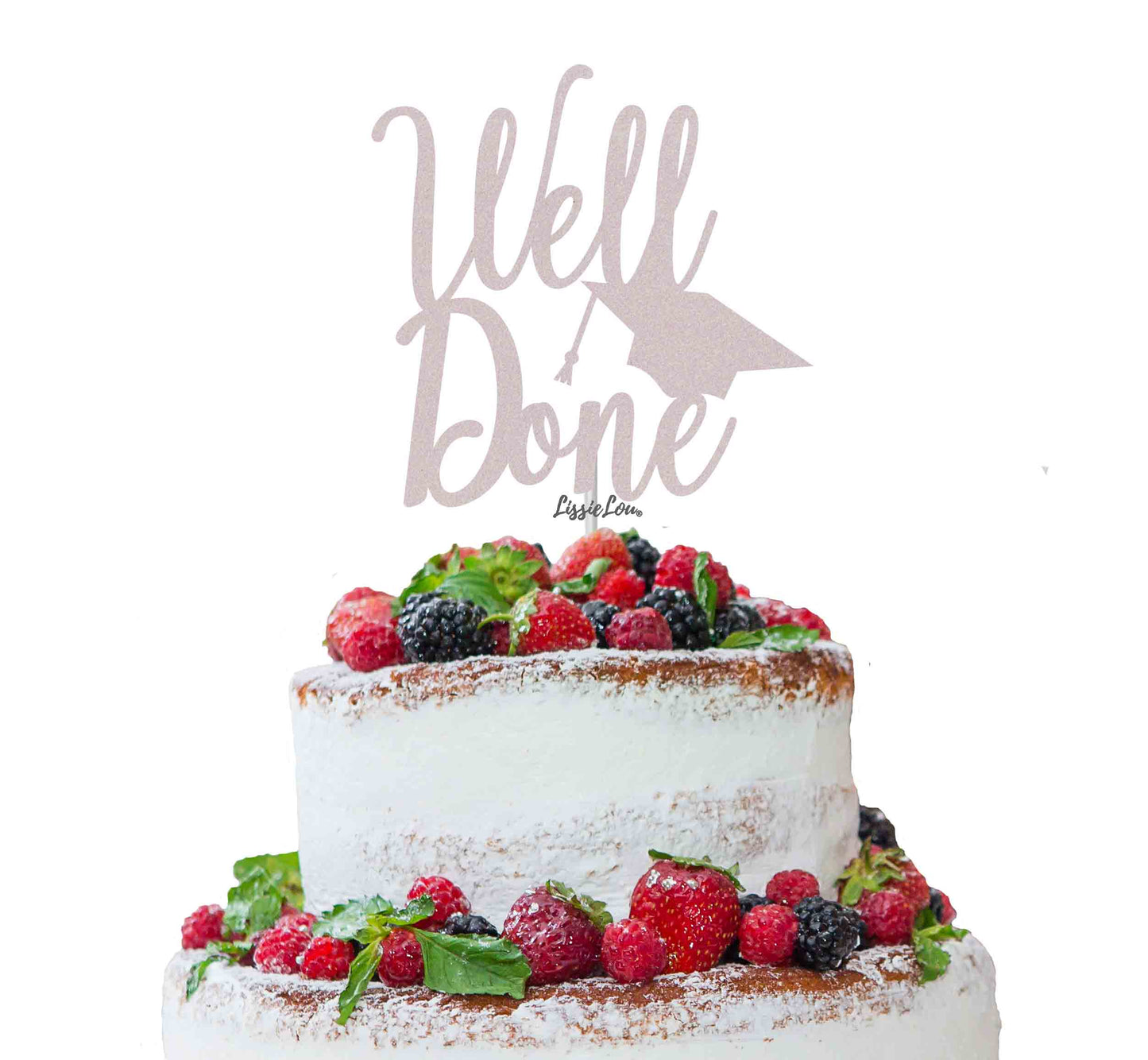 Well Done with Grad Hat Cake Topper Glitter Card White