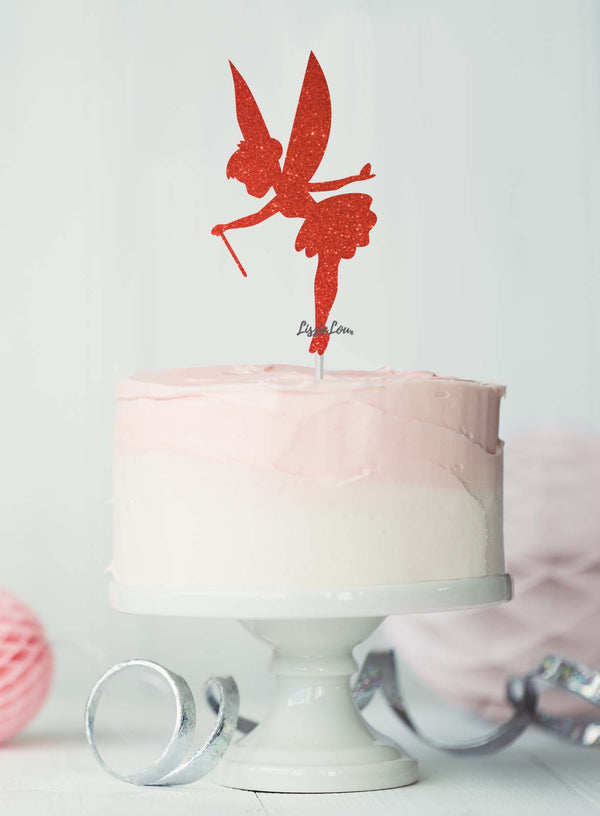 Fairy Birthday Cake Topper Glitter Card Red