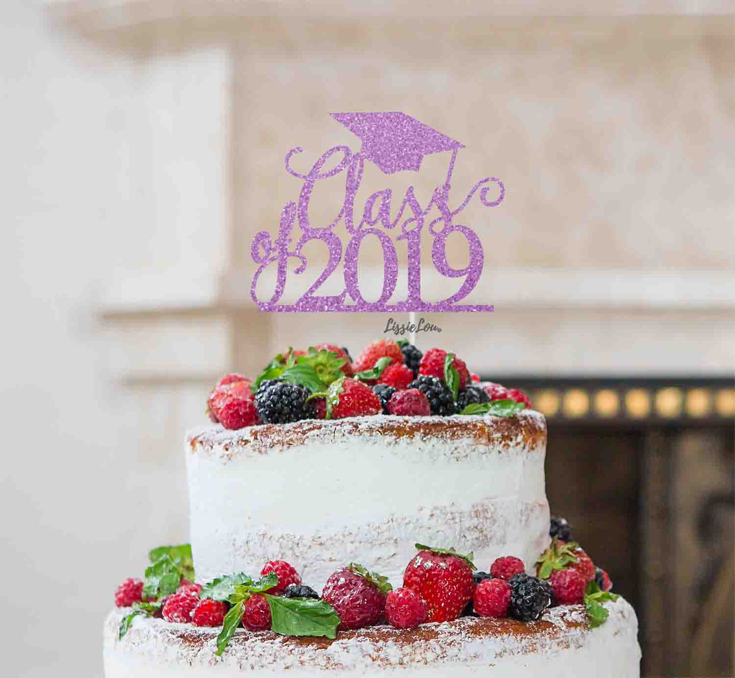 Class of 2019 Graduation Cake Topper Glitter Card Light Purple