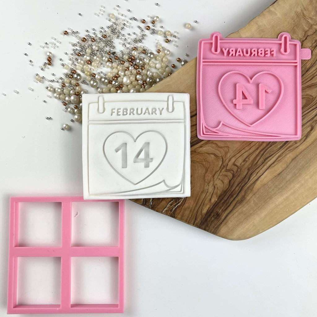 February 14th Calendar Valentine's Cookie Cutter and Stamp