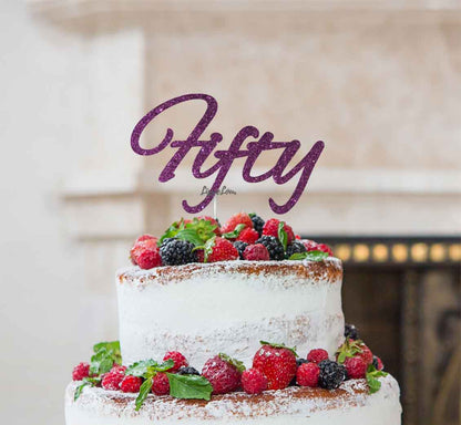 Fifty Birthday Cake Topper 50th Glitter Card Dark Purple