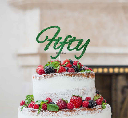 Fifty Birthday Cake Topper 50th Glitter Card Green