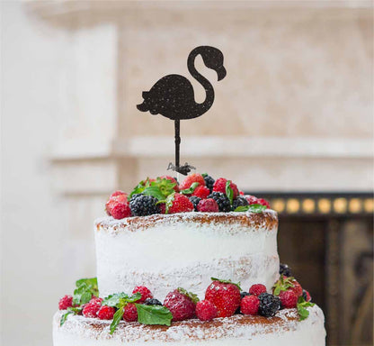 Flamingo Cake Topper Glitter Card Black
