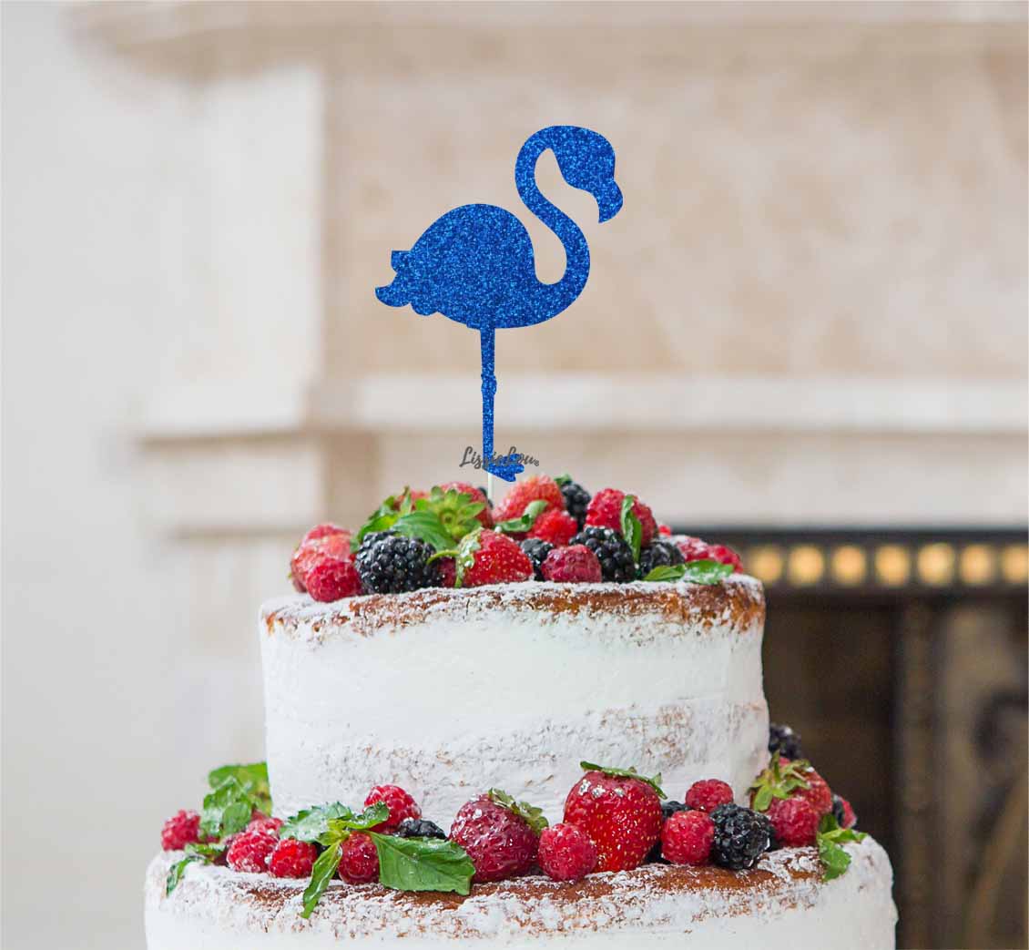 Flamingo Cake Topper Glitter Card Dark Blue