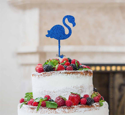 Flamingo Cake Topper Glitter Card Dark Blue