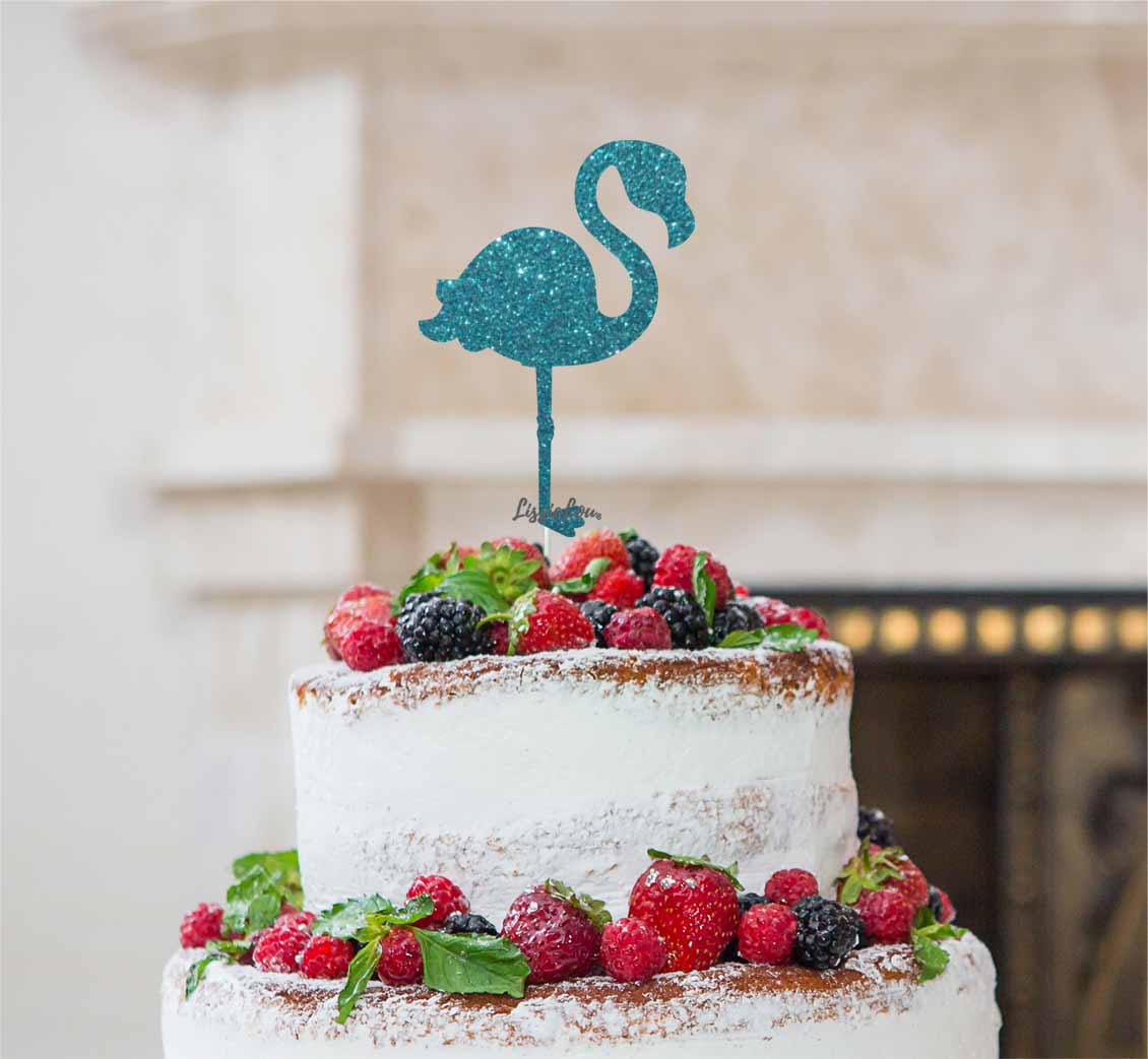 Flamingo Cake Topper Glitter Card Light Blue