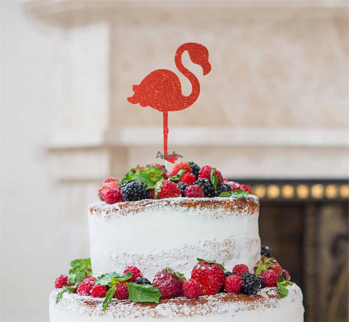Flamingo Cake Topper Glitter Card Red