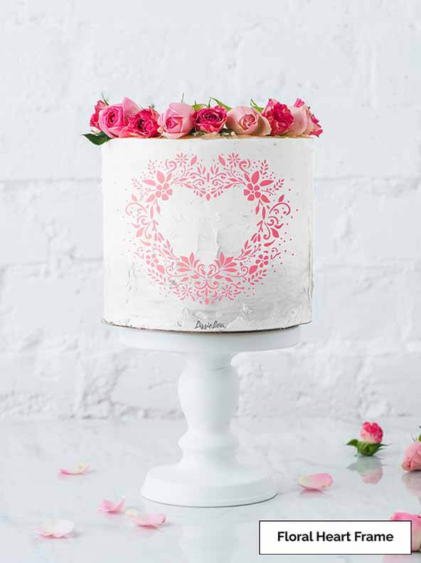 Floral Heart Frame Cake Stencil - Full Size Design