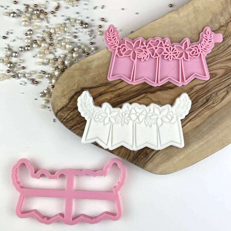 Floral Bunting Wedding Cookie Cutter and Stamp