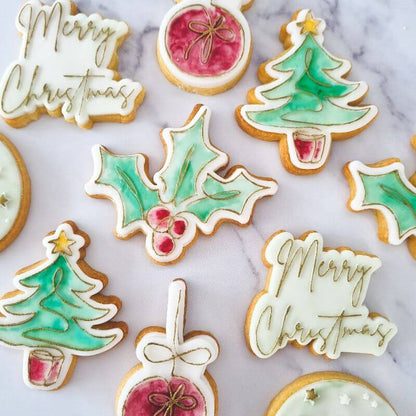 Modern Holly Christmas Cookie Cutter and Embosser