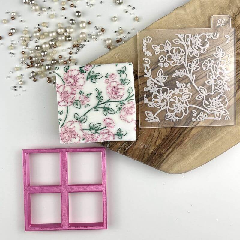 Flower and Leaf Texture Tile Floral Cookie Cutter and Embosser