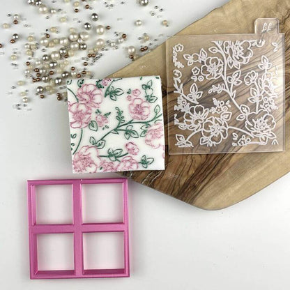 Flower and Leaf Texture Tile Floral Cookie Cutter and Embosser