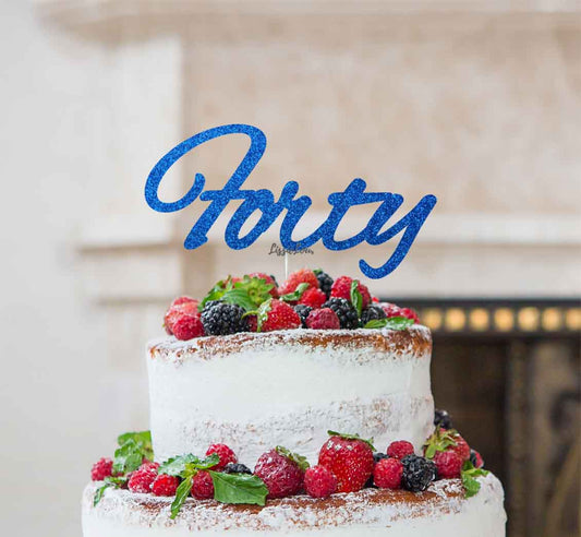 Forty Birthday Cake Topper 40th Glitter Card Dark Blue