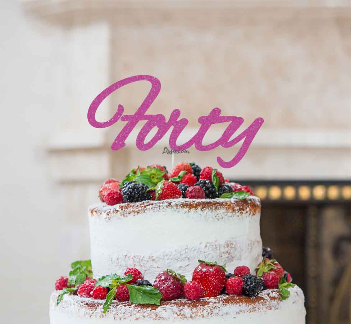 Forty Birthday Cake Topper 40th Glitter Card Hot Pink