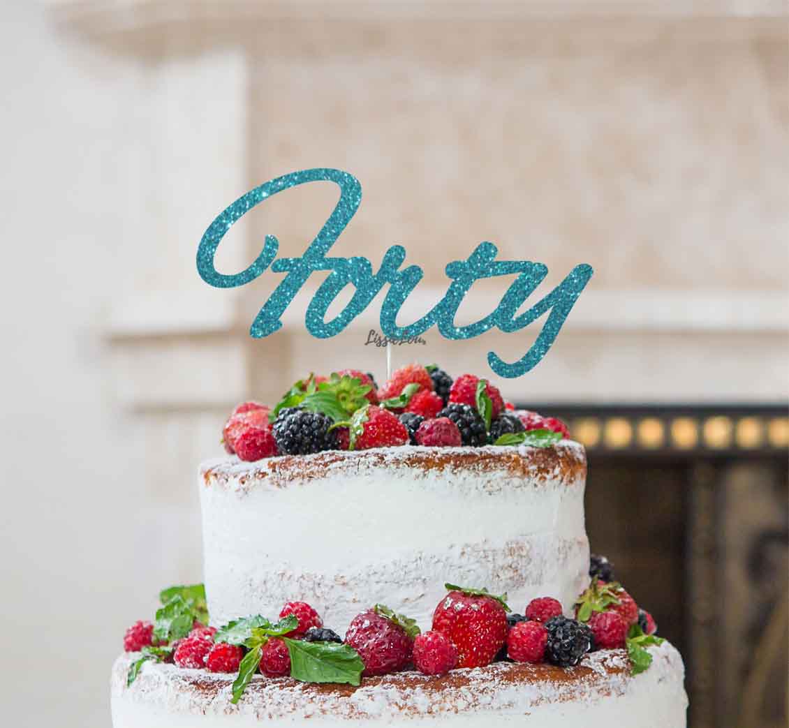 Forty Birthday Cake Topper 40th Glitter Card Light Blue