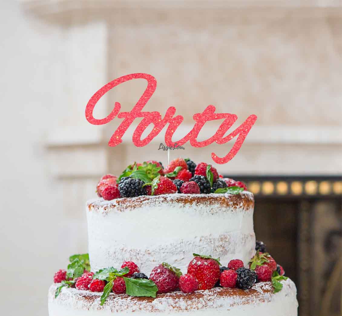 Forty Birthday Cake Topper 40th Glitter Card Light Pink
