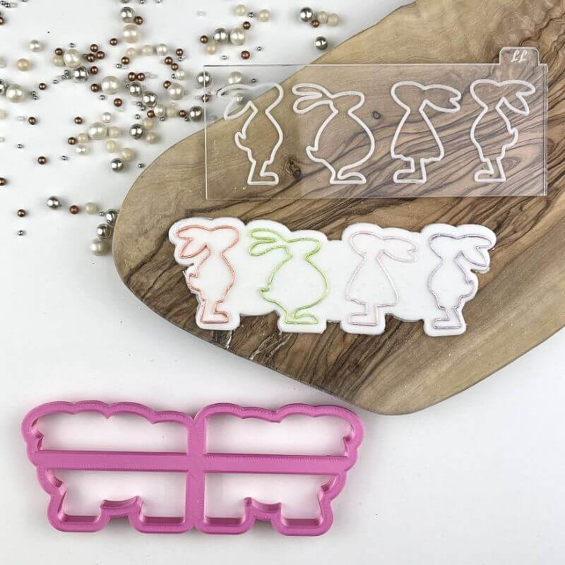 Four Easter Rabbit Friends Cookie Cutter and Embosser