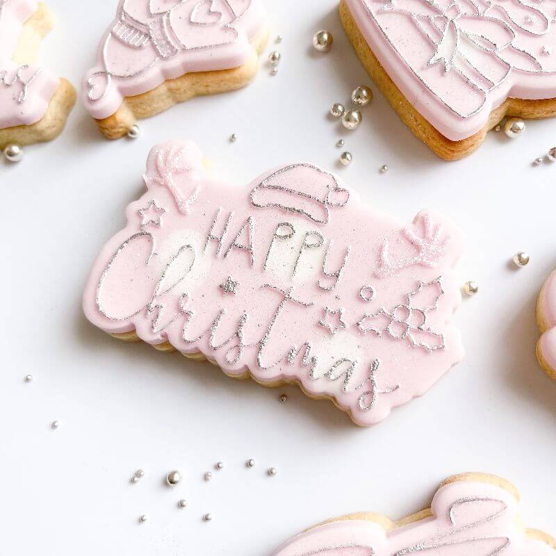 Happy Christmas with Santas Hat Cookie Cutter and Embosser