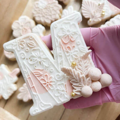 Large Floral M Mother's Day Cookie Cutter and Embosser