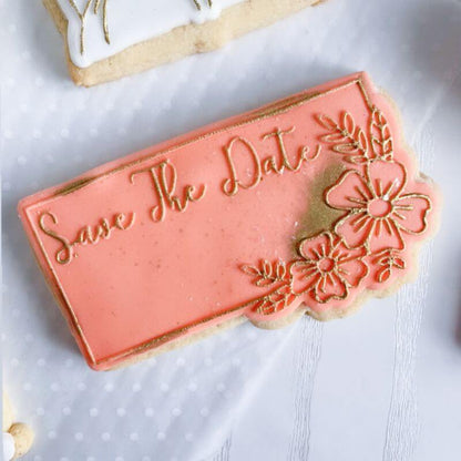 Save the Date in Rectangle with Flowers Wedding Cookie Cutter