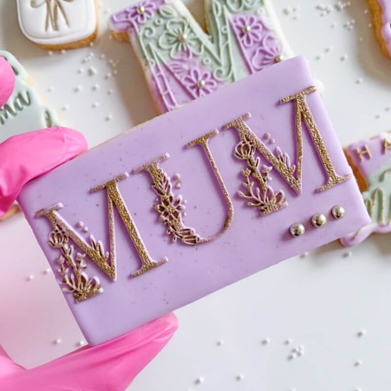 Mum in Floral Font Mother's Day Cookie Cutter and Embosser