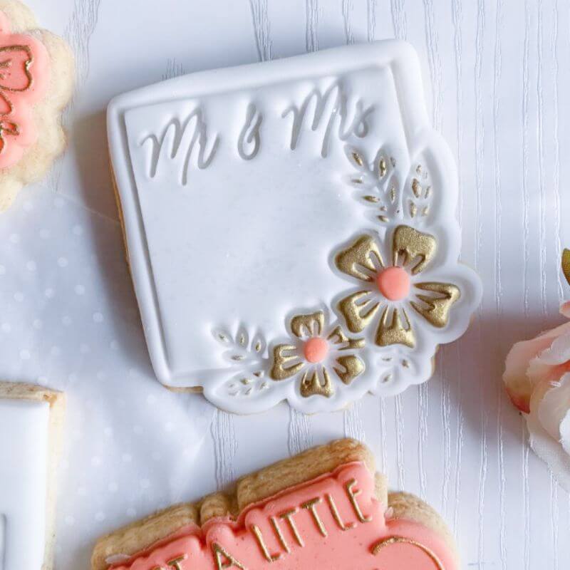 Mr & Mrs in Square with Flowers Wedding Cookie Cutter