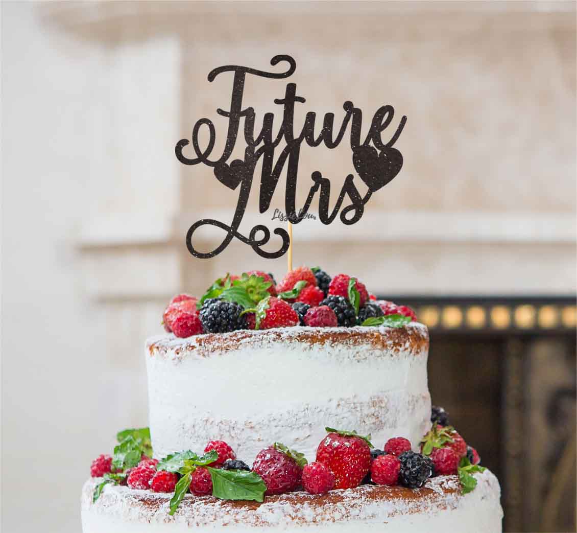 Future Mrs Hen Party Cake Topper Glitter Card Black 
