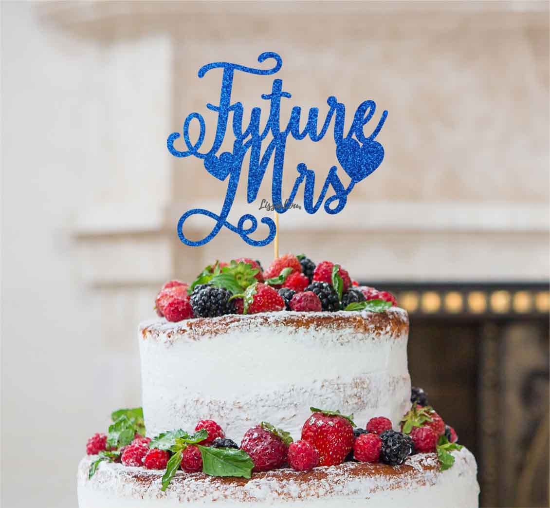 Future Mrs Hen Party Cake Topper Glitter Card Dark Blue 