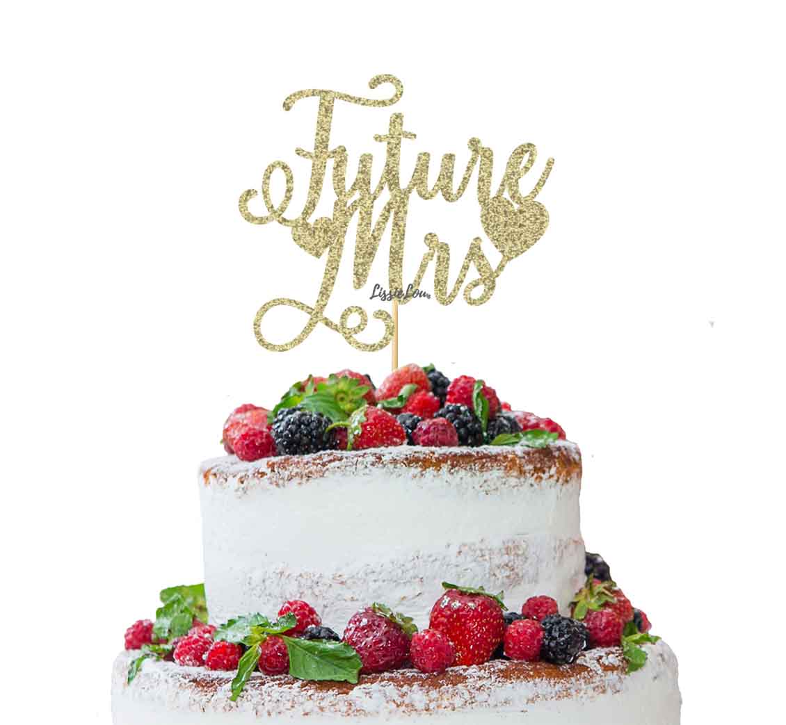 Future Mrs Hen Party Cake Topper Glitter Card Gold 