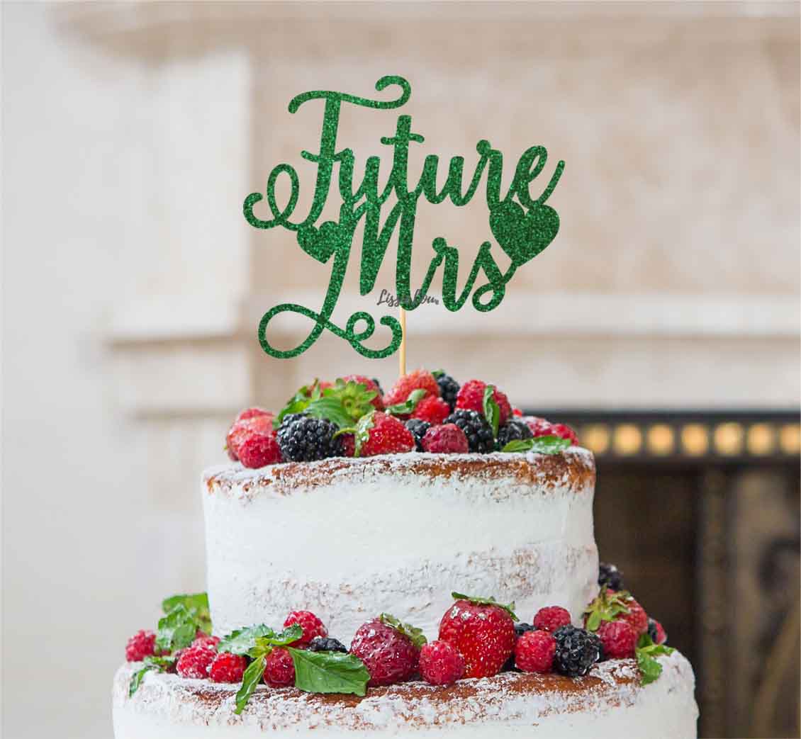 Future Mrs Hen Party Cake Topper Glitter Card Green 