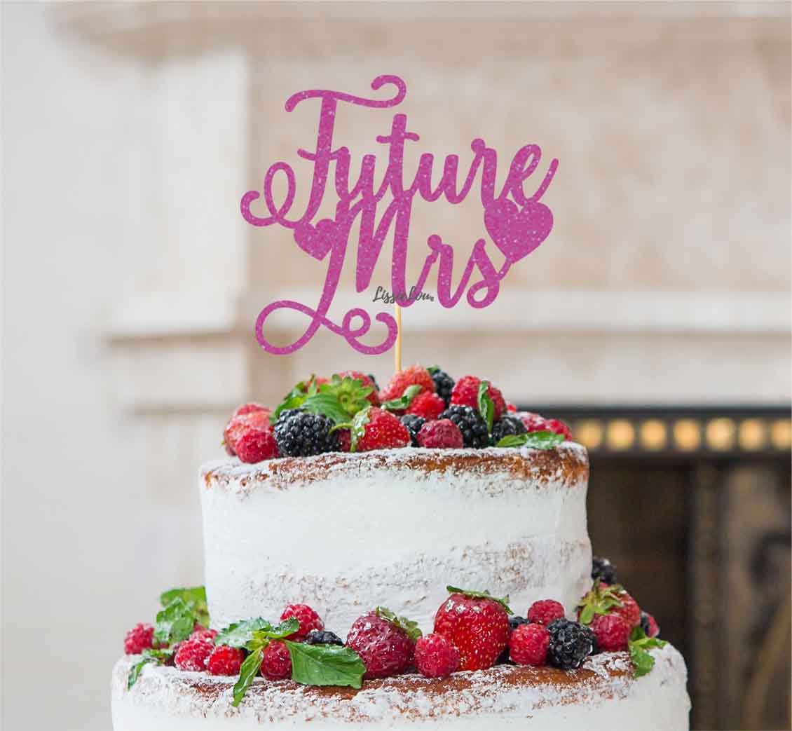 Future Mrs Hen Party Cake Topper Glitter Card Hot Pink 