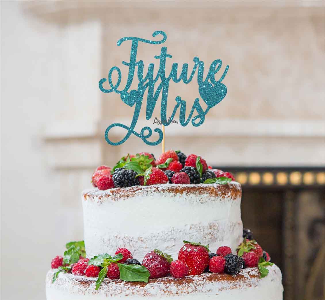Future Mrs Hen Party Cake Topper Glitter Card Light Blue 