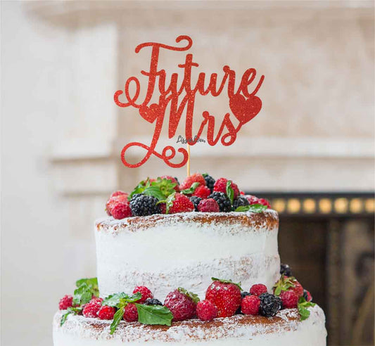 Future Mrs Hen Party Cake Topper Glitter Card Red 