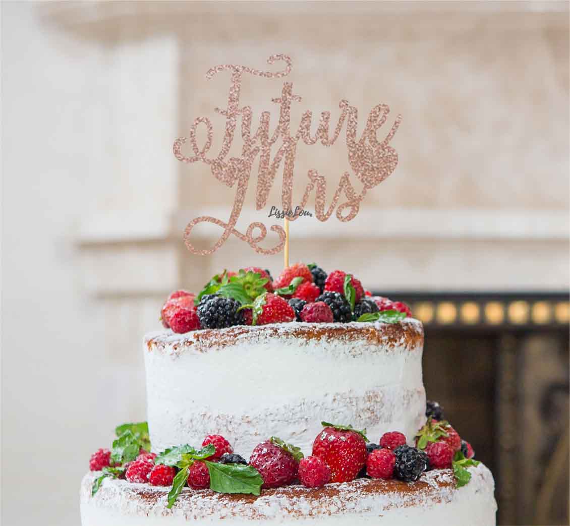 Future Mrs Hen Party Cake Topper Glitter Card Rose Gold 