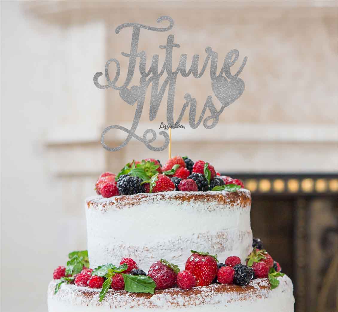 Future Mrs Hen Party Cake Topper Glitter Card Silver 