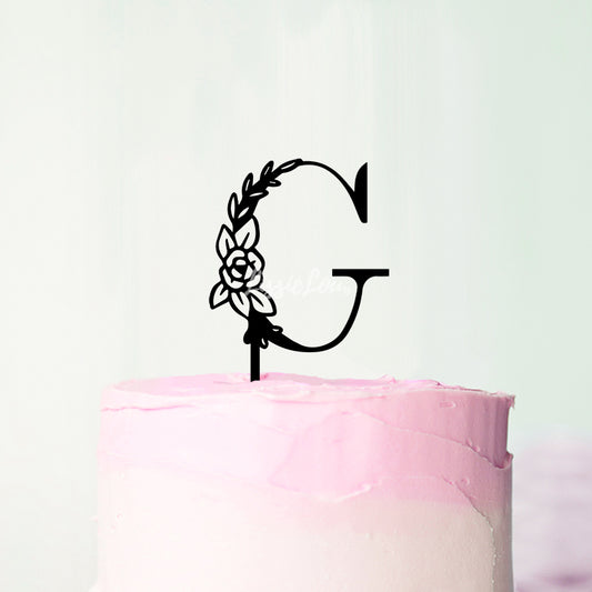 Wedding Floral Initial Letter G Style Cake Topper