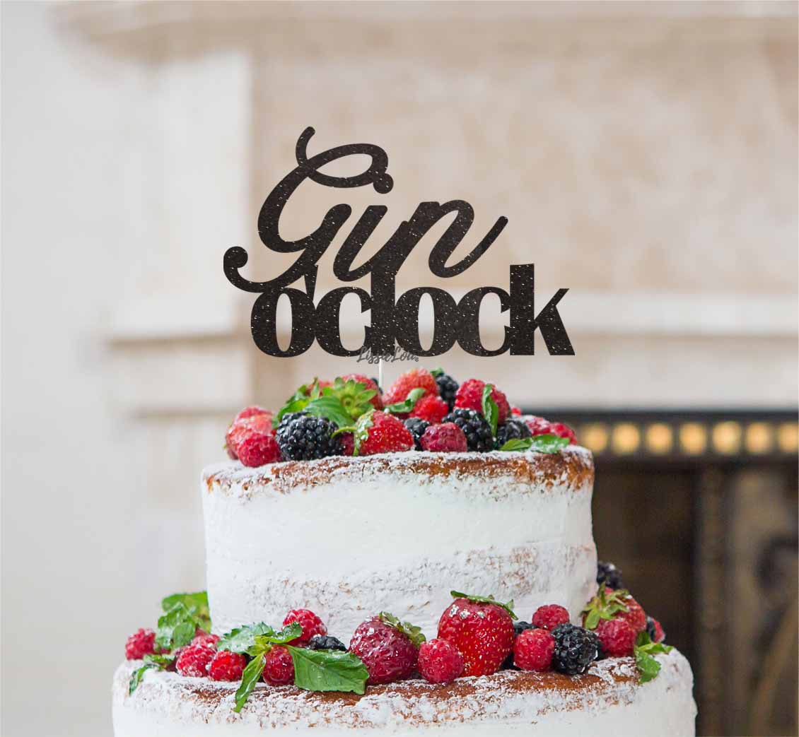 Gin O'Clock Cake Topper Cake Topper Glitter Card Black
