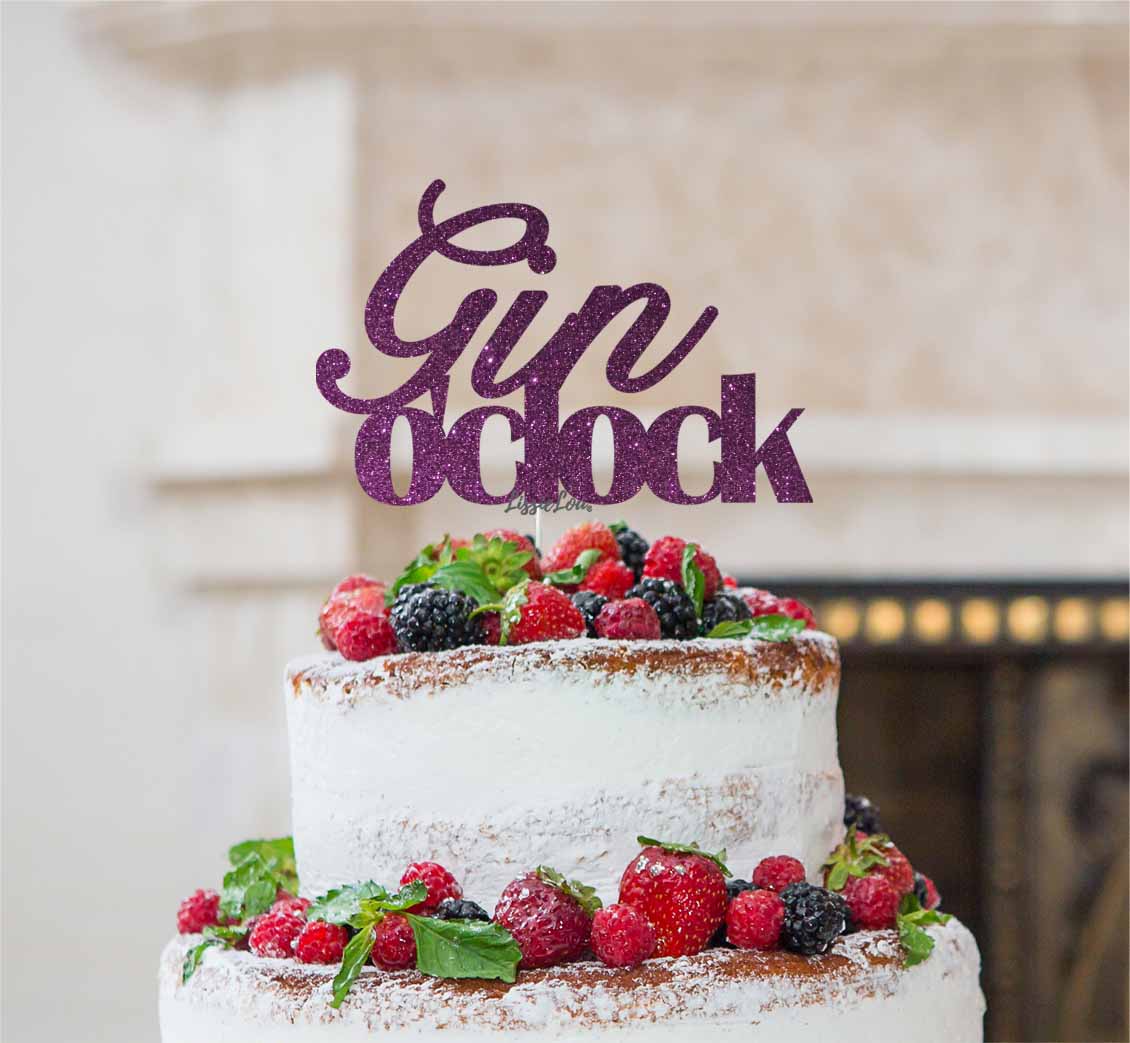 Gin O'Clock Cake Topper Cake Topper Glitter Card Dark Purple