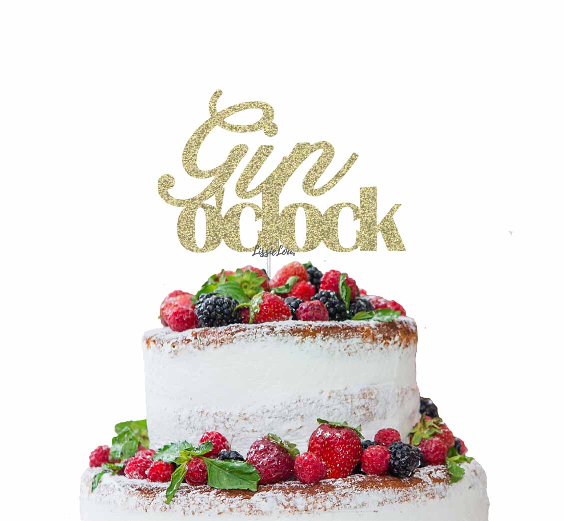 Gin O'Clock Cake Topper Cake Topper Glitter Card Gold