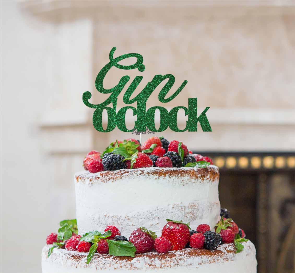 Gin O'Clock Cake Topper Cake Topper Glitter Card Green