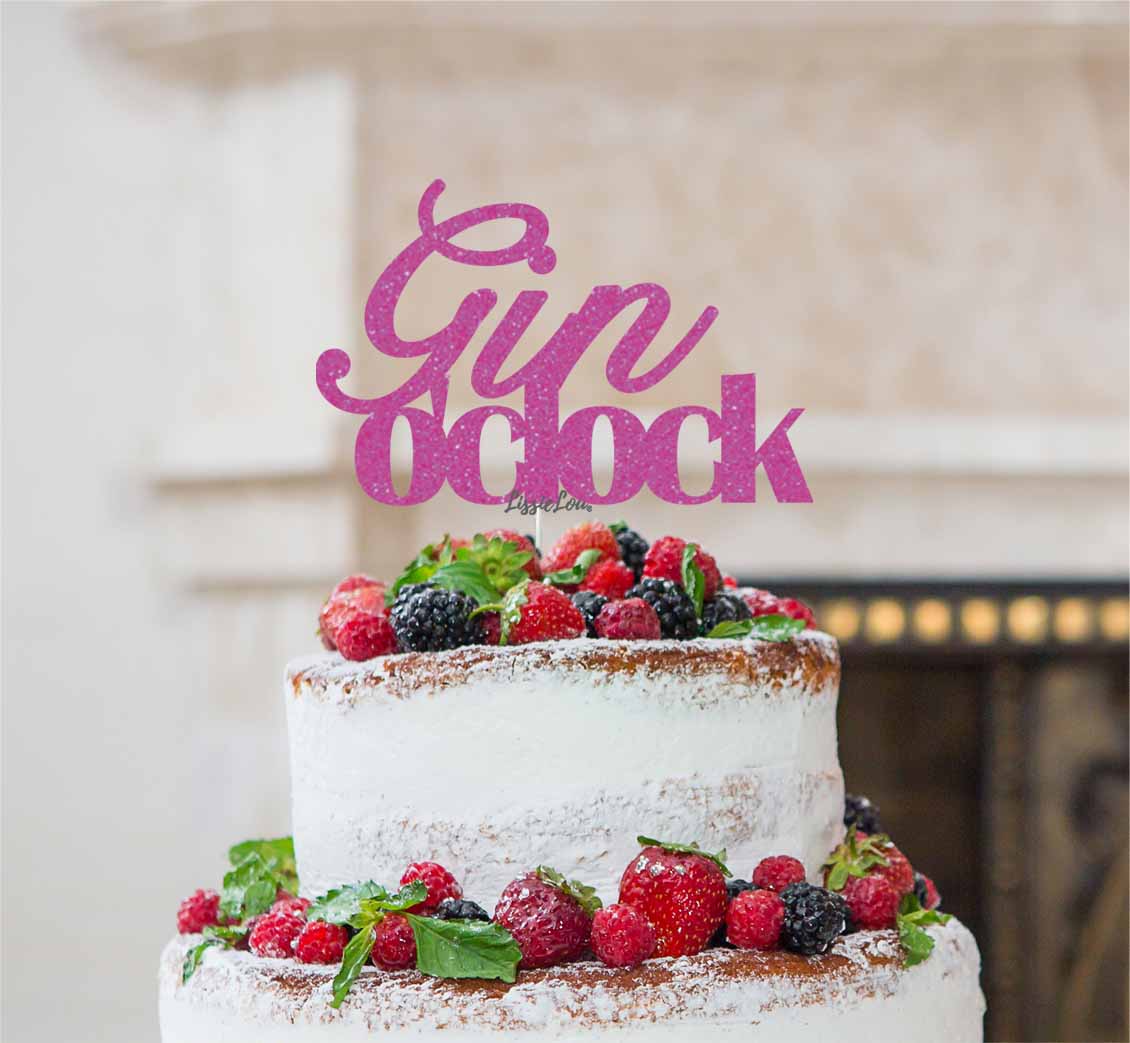 Gin O'Clock Cake Topper Cake Topper Glitter Card Hot Pink